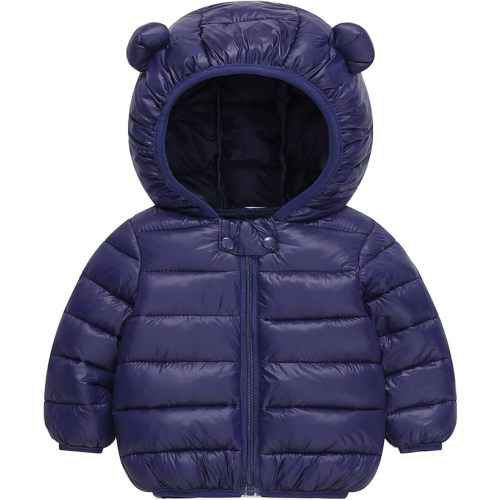 AIWUHE Baby Puffer Jacket Hooded Light Winter Coats Bear Ears Zipper Up Down Coats Outwear for Toddler Boys Girls 6M-4T