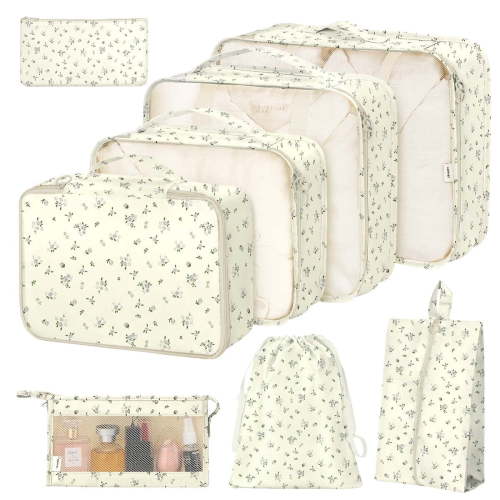 Livhil 8Pcs Packing Cubes for Luggage, Packing Cubes for Travel Luggage Packing Organizers(Gray Flower)