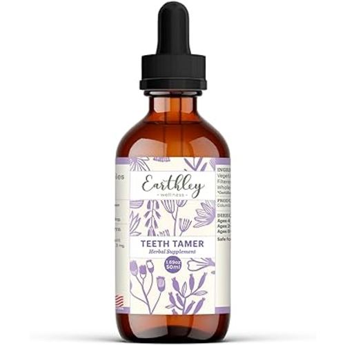 Earthley Wellness, Teeth Tamer, Natural Teething Relief, Soothes Drooling and Irritability Due to Teething or Toothaches, Pure, Organic Ingredients, Improved Label, New Larger Size (1.69 oz)