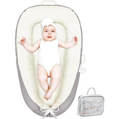 Baby Lounger - Baby Lounger Pillow for Newborn, Breathable & Soft Baby Nest Co Sleeper for Baby 0-24 Months, Portable Infant Lounger Baby Floor Seat for Home and Travel,Beige
