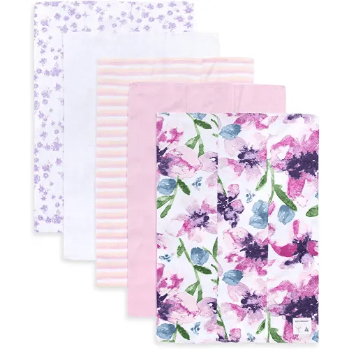 Burts Bees Baby Infant Burp Cloths, 100% Organic Cotton Extra Absorbent Soft Fabric Drool Cloths, 5-Pack Newborn Must-Have Essential Large Burping Cloths, One Size 17 x 11.75 Inches