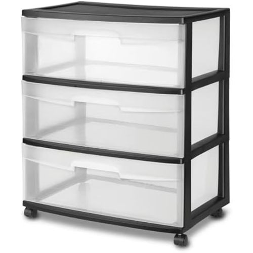 The Wide 3 Drawer Cart Black 4 wheel casters allow 3-drawer storage cart to be easily moved