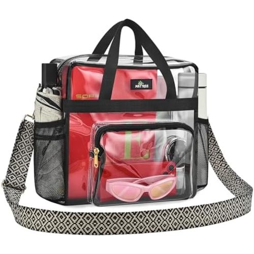 MAY TREE Clear Bag for Stadium Events, 12x6x12 Clear Tote Bag with Removable Strap, Transparent Bag for Concert Sports Festival, Wave-Strap