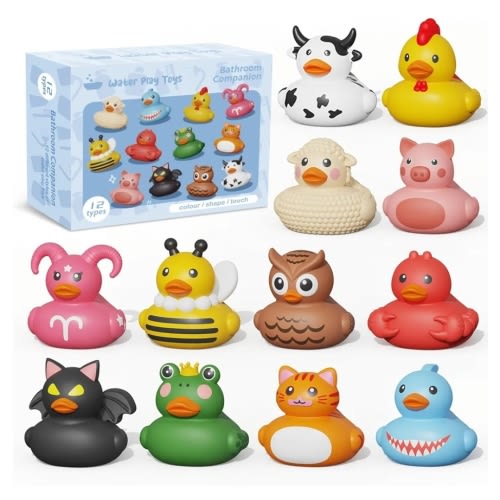 Amazon.com: 12PCS Rubber Ducks,Toddler Bath Toys,No Hole Bathtub Toys,Baby Pool Toys for 18 Months and Older