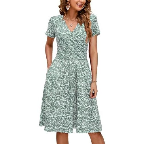 OUGES Women's 2026 Fashion V Neck Midi Dress with Pockets Maternity Clothes Nursing Dresses
