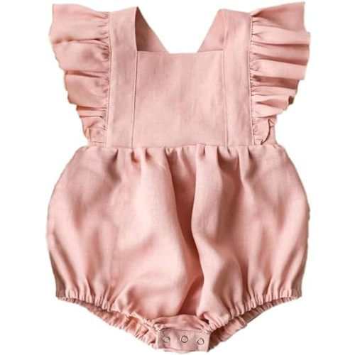 Colorful Childhood Newborn Baby Rompers Toddler Girls Denim Jumpsuits Infant Ruffles Bodysuits Folds Outfits Jean Romper - Pink - 6-12 Months