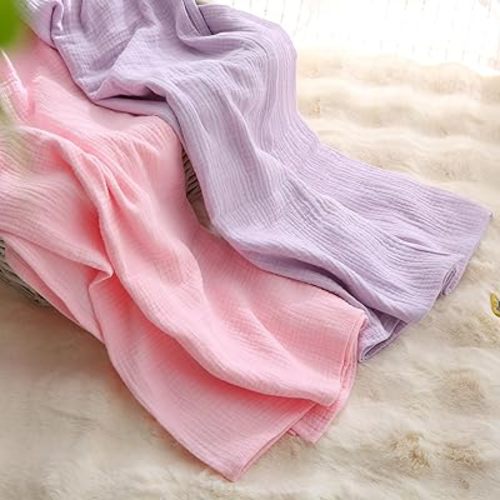 DaysU Muslin Baby Swaddle Blanket, Cotton Swaddling Blankets for Baby Boy and Girl, Nursery Skin-Friendly Baby Receiving Blanket for Newborns, Breathable Swaddle Wrap 2 Pack, 47”x47”-Pink+Lilac