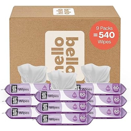 Hello Bello Extra Gentle Lavender Scented Baby Wipes - Made with 99% Water and Aloe for Babies and Kids - 60 Count (Pack of 9) Total 540 Count