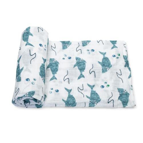 ADDISON BELLE Baby Swaddle Blanket - 100% Muslin Cotton Unisex Soft Swaddle Wrap for Baby Boys or Girl - Neutral Newborn Receiving Blankets - Nursery Swaddling for Babies - 47” x 47” (Shark)
