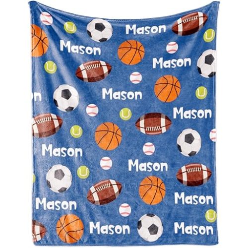 Custom Ball Blanket with Name for Boys, Personalized Name Blanket for Kids Ball, Soft Flannel Ball Blanket Customized Gift for Birthday Christmas Baby Shower Children Day 40"x50"