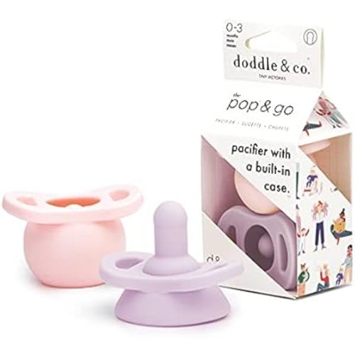 Doodle & Co. Pop & Go Pacifier for New Born Babies with Built-in Case | Pinch to Close Version | 100% Silicone for Infants | Helps Promote Oral Development | Plastic Free | 3+ Months