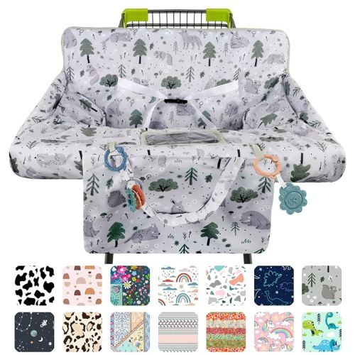 Shopping Cart Cover for Baby 2-in-1 High Chair Cover with Safety Harness Multifunctional Grey Pattern Cart Covers for Babies Soft Padded Grocery Cart Cover for Baby Boy Girl