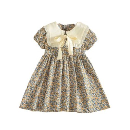Odeerbi Toddler Girls Floral Vintage Peter Pan Collar Dress Floral Print Short Sleeve Princess Dress Summer Outfits Casual Beach Clothes 18 Months-4 Years White