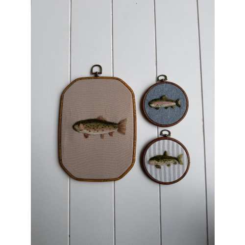 Needle Felted Trout Wall Art, Handmade Fish Embroidery Hoop, Rustic Cabin Lake Decor, Boys Nursery Hunting Fishing Art