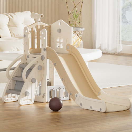 korimefa Toddler Indoor Outdoor Playground with Slide, Basketball Hoop, Ball, Climbing, Storage, for Ages 1-6