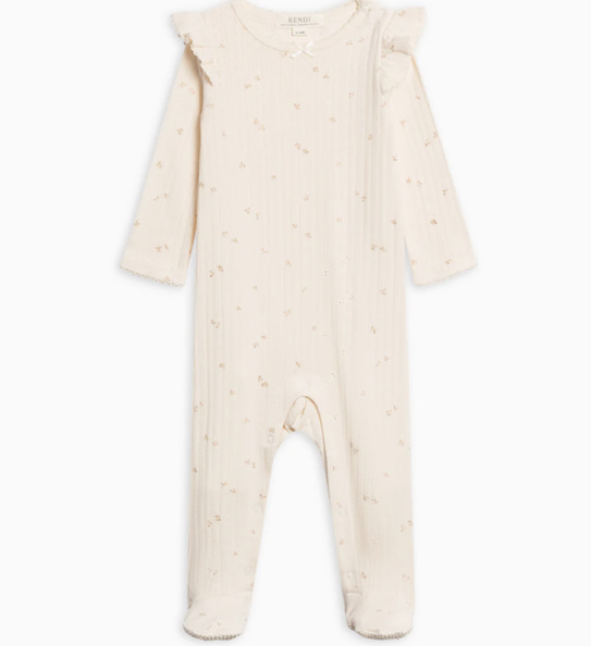 Addy Brushed Back Pointelle Flutter Sleeve Footed Romper