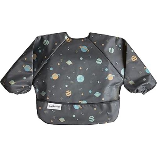 Tiny Twinkle Mess Proof Baby Bib,Waterproof Smock Baby Bib for Eating,Machine Washable Long Sleeve Bib,Baby Led Weaning,Toddler Bib,BLW Supplies(Space, Small 6-24 Months)