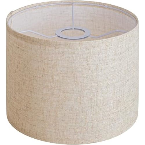 Beige Linen Small Drum Lampshade, 8.66" Top x 8.66" Bottom x 7.87" High Lamp Shade, Lamp Shade Replacement for Table and Floor Lamps, Pendant Light, Handcrafted Lampshade, Easy Assembly
