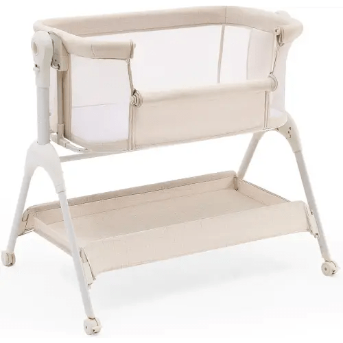 HARPPA Cuddly Baby Bassinet Bedside Sleeper, 3 in 1 Rocking Bassinet with Mattress and Soft Cover, Full Mesh Sides, 5 Height Adjustable with Wheels for Newborns, Beige