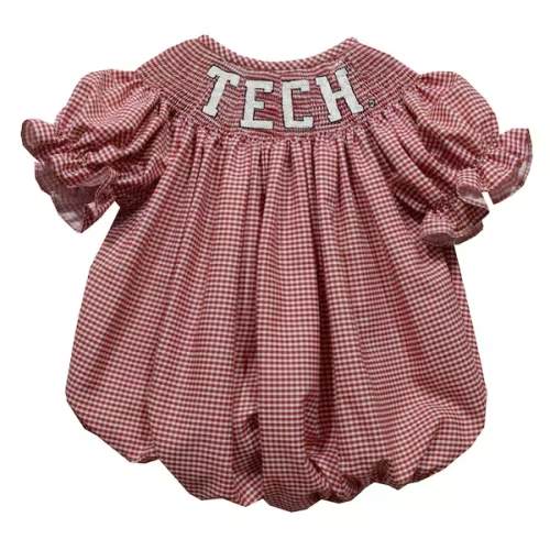 Girls Infant Vive La Fete Red Texas Tech Red Raiders Gingham Smocked Bishop Bubble Dress