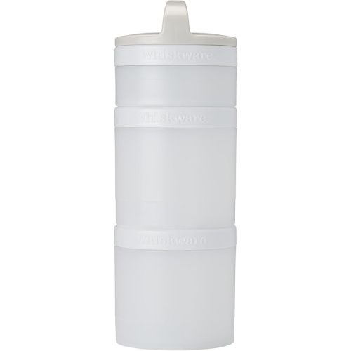 Whiskware Stackable Snack Containers for Kids and Toddlers, 3 Stackable Snack Cups for School and Travel, Tan/White/White