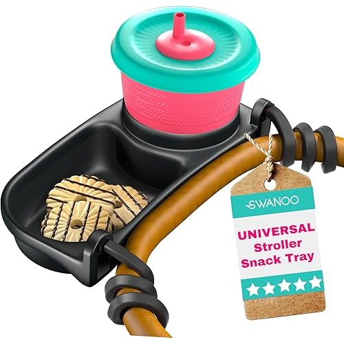 Universal Stroller Snack Tray | Stroller Cup Holder | Silicone Flexible Arms Grip Stroller Bar Stays in Place | Stroller Tray Attachment with Cups Holder for Baby Toddler | Stroller Accessories…