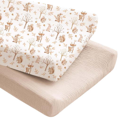 2 Pack Muslin Changing Pad Covers for Boys, Ultra Soft & Breathable Cotton Baby Diaper Changing Table Covers, Neutral Nursery Diaper Changing Pad Sheets (Fog Green,Cream)