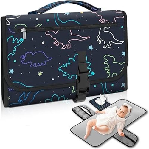 Pink Portable Changing Pads- Waterproof Foldable Baby Changing Mat Dinosaur Pattern Diaper Changer Travel Bag, Smart Design Baby Changing Mat, Great for Newborn Girls & Boys & for Travel