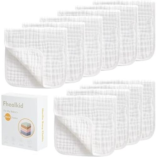 Muslin Burp Cloths Sets Newborn Baby Boy Essentials Must Haves 100% Cotton 10 Pack 22" X 10",6-Layer Baby Bibs & Burp Cloths for Baby Drool and Messes - Soft, Safe & Gentle for Boys & Girls Multi
