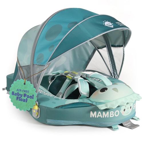 MAMBOBABYFLOAT Sunny Navigator Baby Pool Float with Canopy — Safe, Comfortable, Adjustable Axolotl Pool Float w/Sun Protection, Air-Free Foam Technology, 5-Way Buckle System