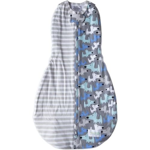 Woombie Grow with Me Baby Swaddle, Convertible Swaddle Fits Babies 0-9 Months, Expands to Wearable Blanket for Babies up to 18 Months, Doggie Stripes