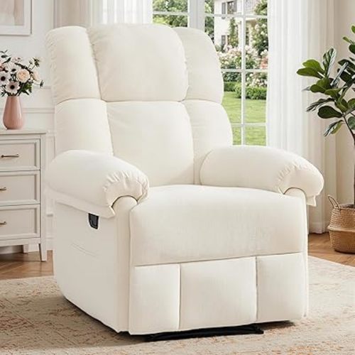 Korser Recliner Chair for Living Room, Manual Recliner with Thick Upholstered & Side Pockets, Small Recliner for Small Spaces, Lounge Chair for Nursery Bedroom Apartment RV, Chenille