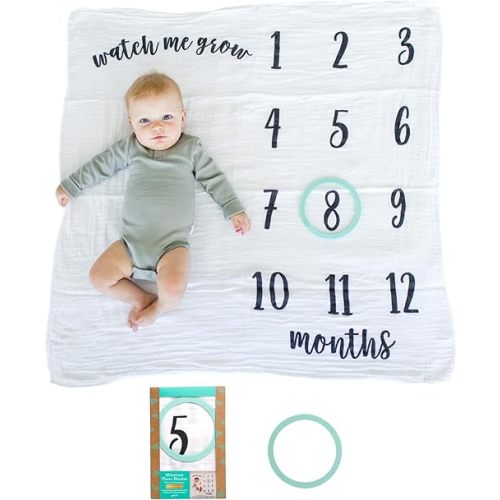 Kate & Milo Baby Monthly Milestone Blanket, Infant Milestone Markers, Newborn Photoshoot Photo Props, Baby Girl or Baby Boy Gift, Large Blanket