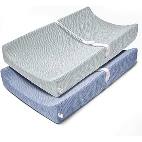 Bearmoss Changing Pad Covers 2Pack 100% Cotton Muslin Diaper Change Table Pad Covers 32”x16“ Soft Breathable Changing Pad Sheets for Unisex Baby Girls and Boys (Mint Gum)