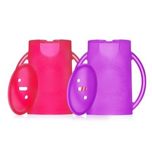 Flipping Holder Food Pouch Holder No Squeeze, flips over to hold drink boxes and juice pouches, easy grip handles and lid (2-Pack)