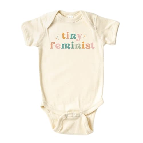 MangoHouse Kids Tshirt Baby Onesie® Tiny Feminist Baby Bodysuit Newborn Outfit Baby Shower Gift (Short Sleeve Natural, 3-6m)