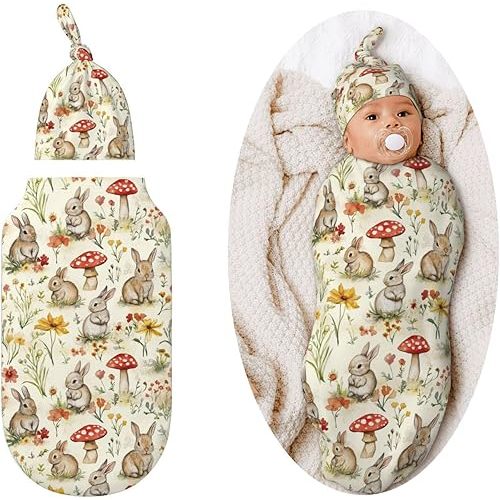 Bunny Mushroom Swaddle Blankets Newborn Receiving Blanket Baby Swaddle Wrap Soft Sleeping Sack for Baby Girls Boys