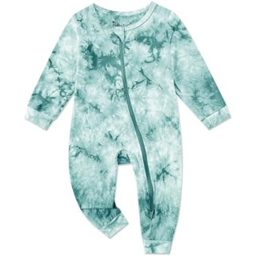 Jimonda Baby Girls Boys Footless Pajamas,Rayon From Bamboo Pjs 2 Way Zipper Long Sleeve Soft Sleeper,Infant Tie-dye Romper