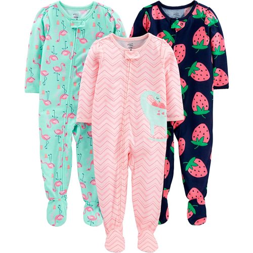 Simple Joys by Carter's Toddlers and Baby Girls' Loose-Fit Polyester Jersey Footed Pajamas, Pack of 3