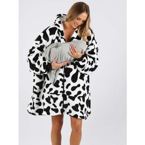 Moozie Mama Maternity & Nursing Blanket Hoodie Zip-up in Cow Print
