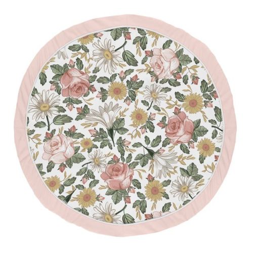 Sweet Jojo Designs Girl Baby Tummy Time Playmat Vintage Floral Pink Green And Yellow