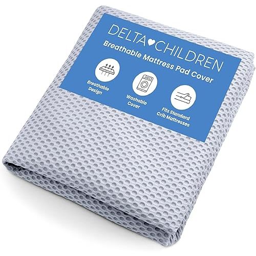Delta Children Breathable Crib Mattress Pad Cover - 100% Breathable Mattress Pad Cover for Cribs - Elastic Edges for Secure, Universal Fit - Machine Washable - 1 Pack, Blue