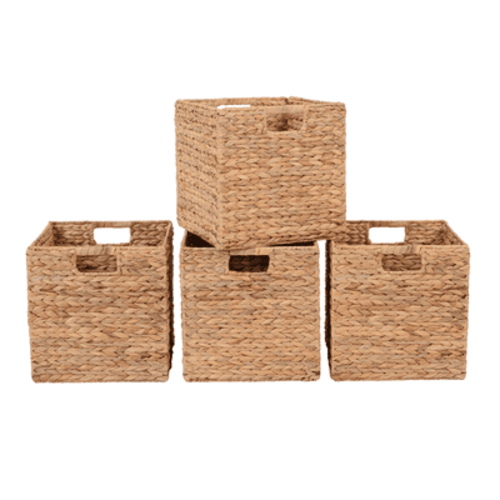 Better Homes & Gardens 11.8 inch natrual Water Hyacinth Foldable Cube Baskets, Set of 4