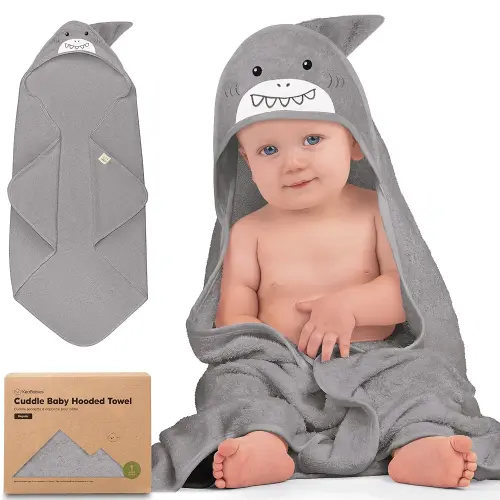 KeaBabies Hooded Baby Towel for Newborn - Viscose Derived from Bamboo Large Baby Bath Towels with Hood for Boys, Girls, Toddler, Extra Absorbent & Soft Newborn Bath Essentials (Shark)