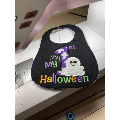 My 1st Halloween Baby Bib appliquéd and quilted