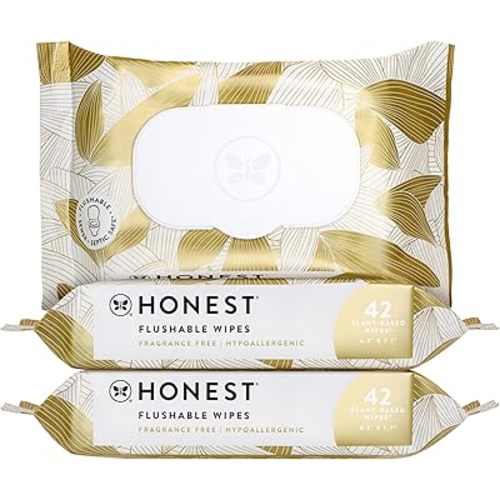 The Honest Company Flushable Wipes for Sensitive Skin | Fragrance Free, Hypoallergenic, 99% Water, Safe to Flush | Gilded Wings, 126 Count