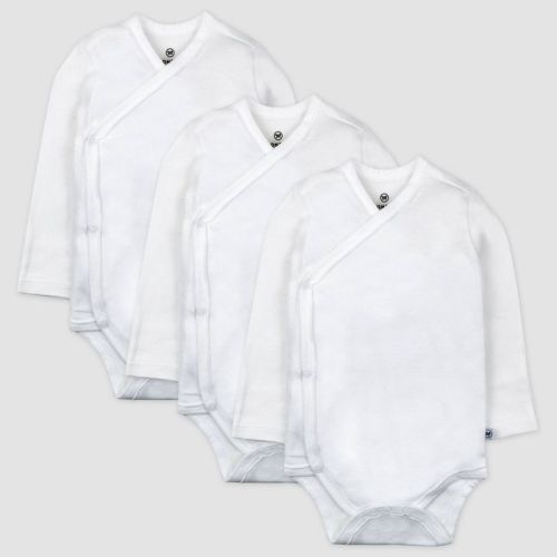 Honest Baby Clothing 3-Pack Organic Cotton Long Sleeve Side Snap Bodysuits - Bright White, 6-9 M