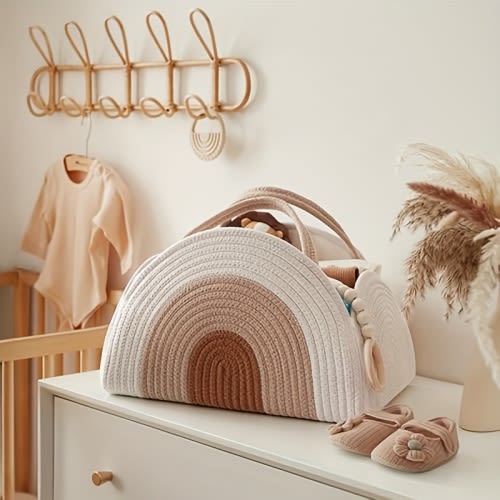 Baby Diaper Caddy Organizer, Rope Diaper Caddy Basket, Large Storage Basket For Newborn Boys And Girls, Gift For Baby Shower List, Newborn Essentials, Shelf Baskets