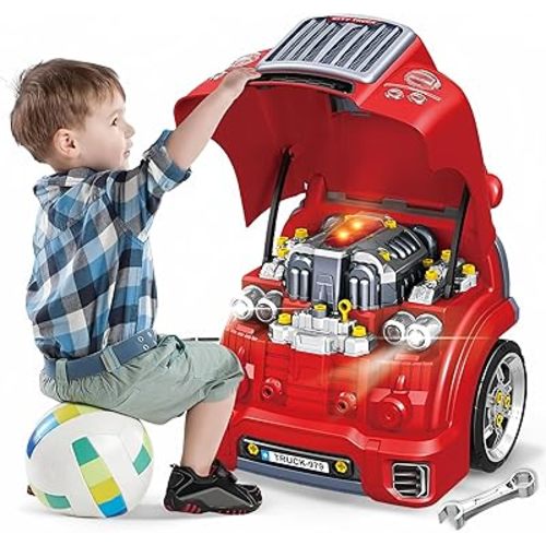 Interactive Truck Engine Toy with Removable Parts - Lights, Sounds, and Fun for Young Mechanics -Unleash their Creativity and Motor Skills with this Truck Engine Toy- Ideal Gift for 3-5-Year-Old Boys