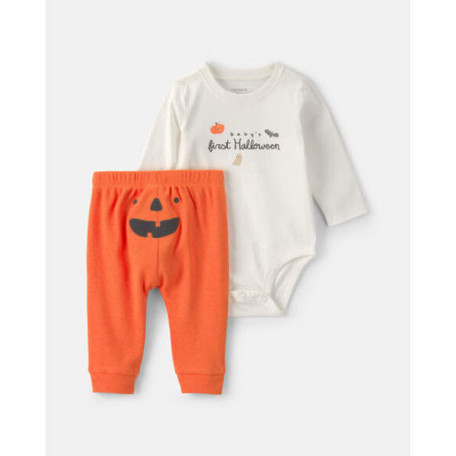 Baby 2-Piece 'Baby's First Halloween' Long-Sleeve Bodysuit & Pant Set - Orange/Cream | Carter's